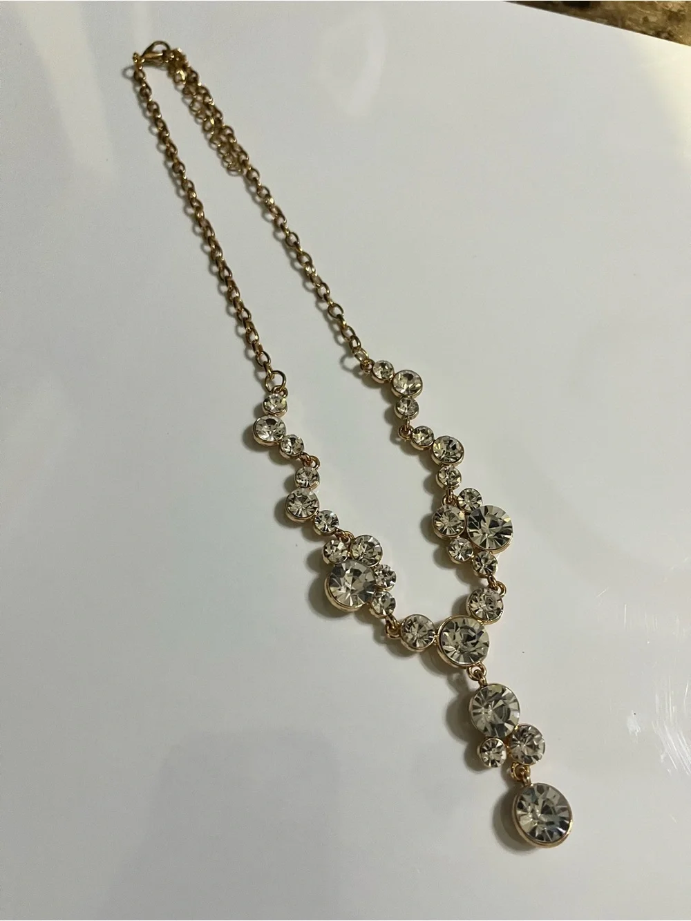 Gold-Tone Crystal Drop Y-Necklace in Clear